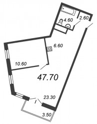 Двухкомнатная квартира (Евро) 47.2 м²