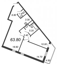 Трёхкомнатная квартира (Евро) 62.9 м²