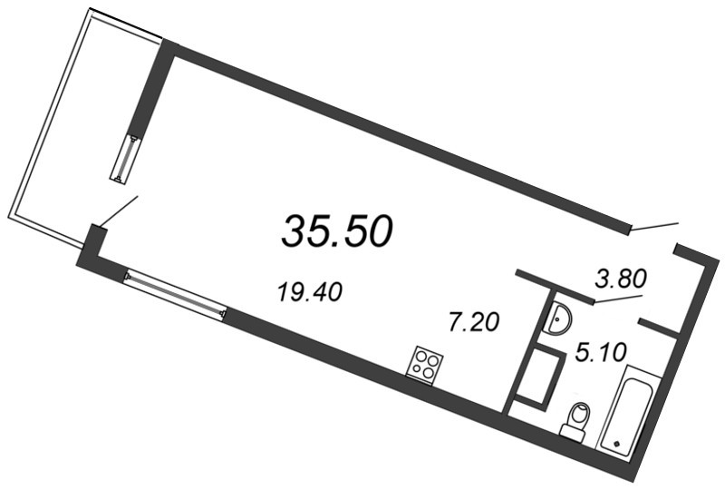 Студия 34.8 м²