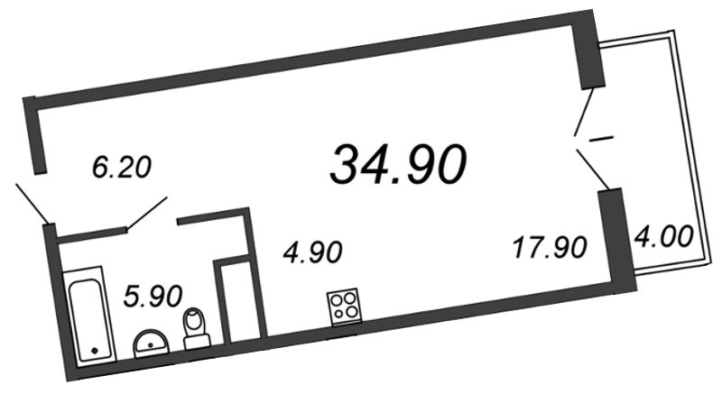 Студия 34.2 м²